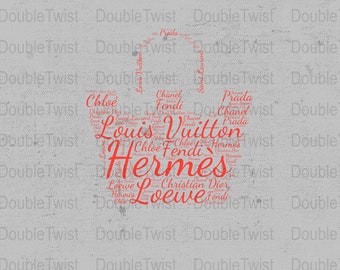 Bougie Word Cloud Art, Luxury Handbag Brands PNG & SVG, Digital Download, Home Decor, Fashion Wall Art, Designer Gift Idea, Chic Print