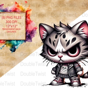 Wściekły Kot Clipart, Ilustracja Kota z Kreskówki, Grumpy Cat Art, Cyfrowa Grafika Kota, Zabawny Wydruk Kota, Prezent Miłośnika Kotów, Kawaii Cat Clipart