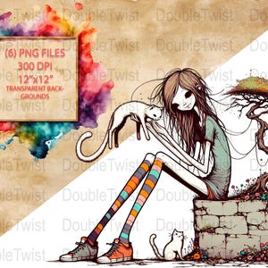 Whimsical Emo Scene Girl PNG Clipart, Cute Emo Girl Clipart, Digital Download, Cartoon Girl Illustration, Instant Download, Sublimation