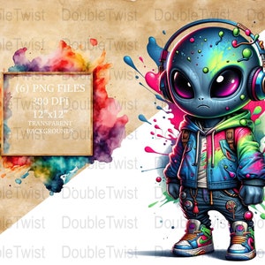 Streetwear Graffiti Alien Clipart, Paint Splatter Extraterrestrial PNG, Urban Hip Hop Alien Art, Digital Download, Printable Street Art