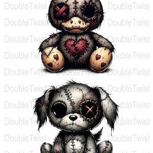 Creepy Cute Stuffed Animal Clipart, Gothic Doll PNG, Spooky Plush, crafts and decorations, invitations, scrapbooking, T-shirt designs image 4