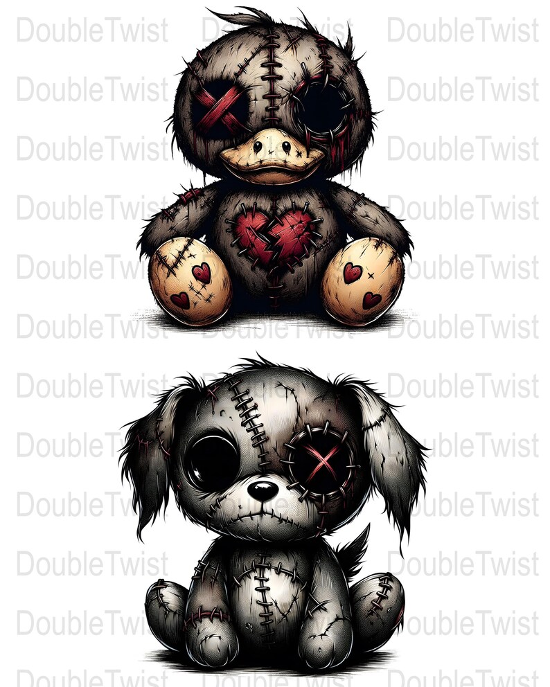 Creepy Cute Stuffed Animal Clipart, Gothic Doll PNG, Spooky Plush, crafts and decorations, invitations, scrapbooking, T-shirt designs image 4