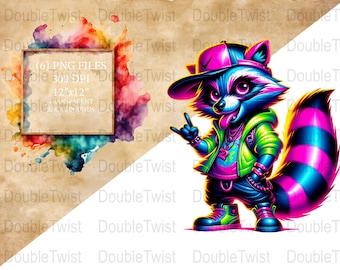 Neon Punk Waschbär Clipart, Urban Graffiti PNG (digitaler Download)