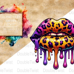 Leopard Print Dripping Lips PNG, Sublimation Graphic Clipart, Cute sexy Design, Digital Download Lips Art for T-Shirt