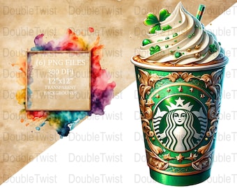 St. Patrick's Day Coffee Cup Clipart, Irish Themed Digital PNG Files, Festive Drink Watercolor Clip Art for Crafting, Scrapbooking & DIY