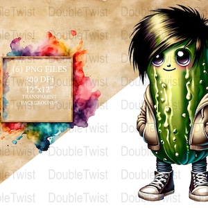 Emo Pickle PNG Characters, Cool Digital Art, Teen Cartoon Pickle, Unique Emo Designs, Downloadable PNG