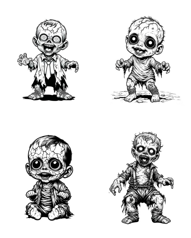 Baby Zombies Coloring Book PDF, Printable Adult Halloween Fun, Fun