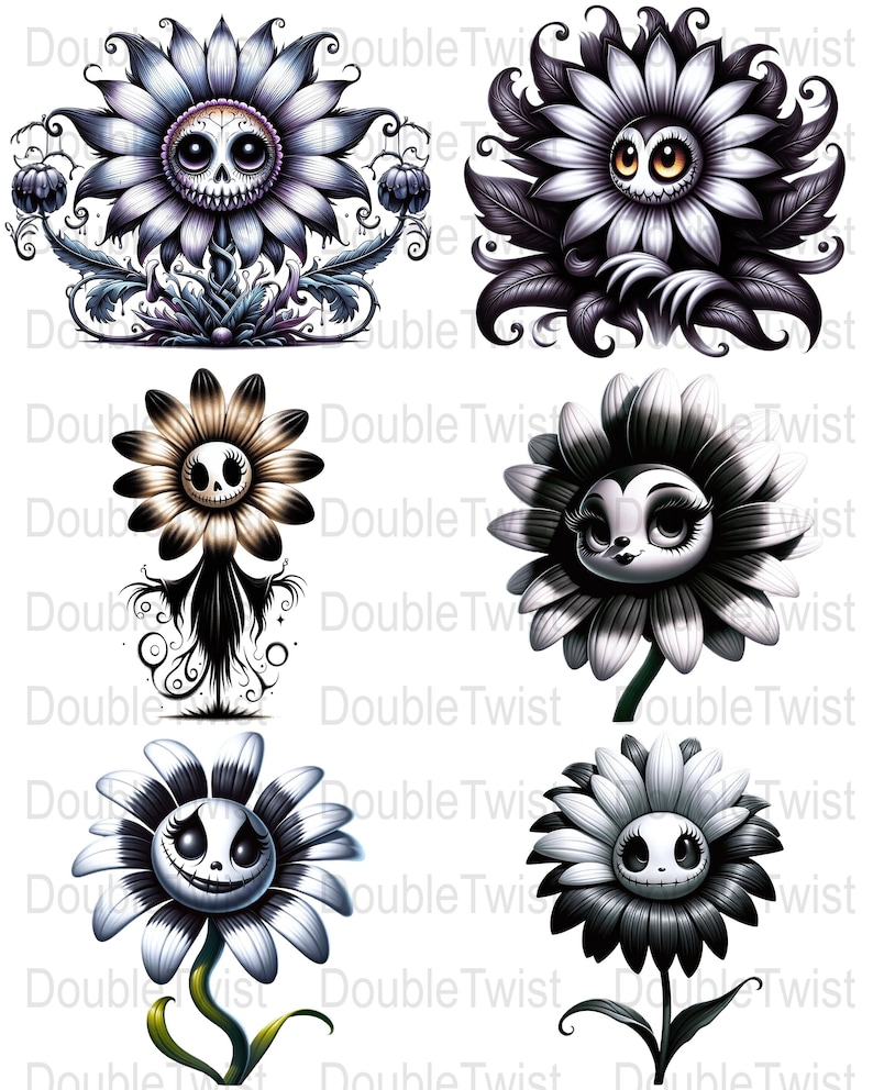 Gothic Sunflower Clipart: Spooky Halloween Floral PNG (Digital Download) image 2