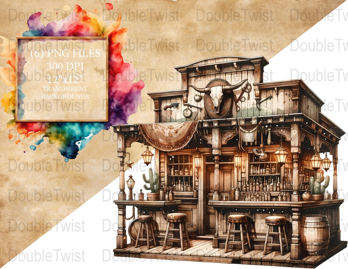 Vintage Old West Saloon Clipart, Western Bar PNG, Digital Download ...