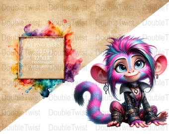 Pastel goth spinaap clipart, punk dier png (digitale download)