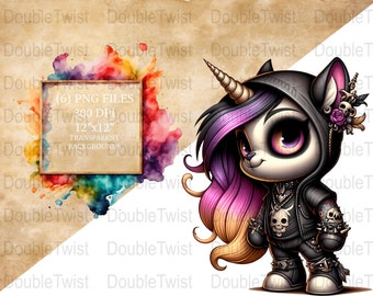 Gothic Unicorn Clipart Set: Dark Fantasy Emo PNG Graphics (Digital Download)