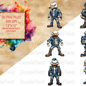 Angry Biker Duck Clipart Set, Cute Duck Illustrations, logo design, t-shirt design, sticker design, For Crafts