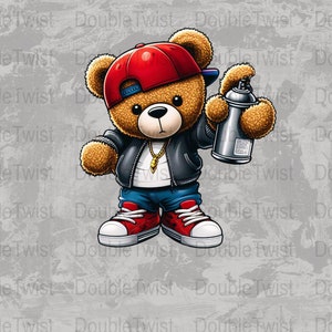 Graffititeddybeer, png, stedelijk streetwear-ontwerp (digitale download)
