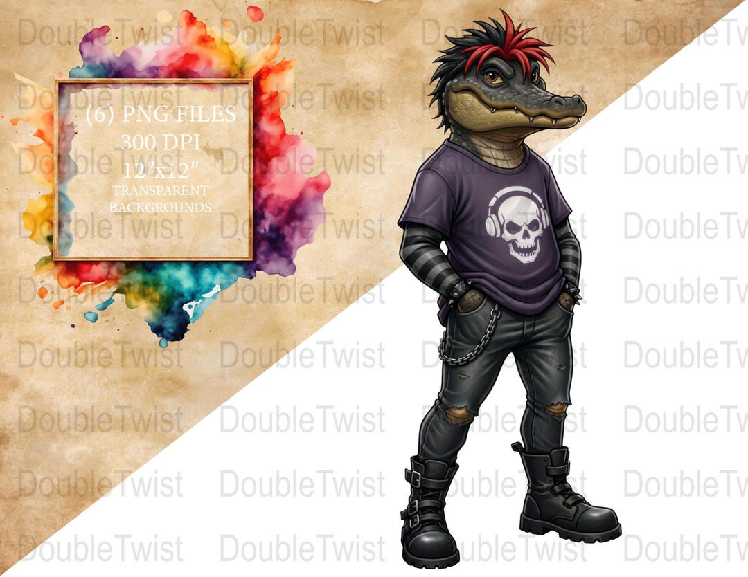 Punk Rock Gator Clipart, Emo Alligator PNG, Goth Animal Art ...