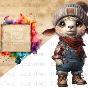 Clipart di agnello di campagna, PNG di pecore dei cartoni animati carini, download digitale di animali da fattoria, grafica di scrapbooking, artigianato artistico per bambini,