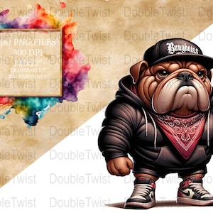 Streetwear Bulldog Clipart, Urban Style Bulldog PNG, Digital Download, Transparent Background, Sneakerhead Hiphop Art