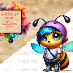 Cute Emo Bumblebee Clipart, Adorable Insect Characters, Digital Download Art, Kawaii Bugs for Scrapbooking, Crafting, Stickers