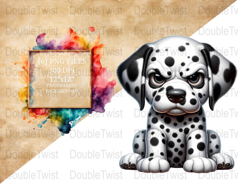 Grumpy Puppy Clipart, Dalmatian PNG Graphics (Digital Download) image 1