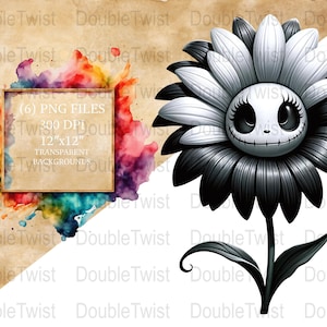 Gothic Sunflower Clipart: Spooky Halloween Floral PNG (Digital Download) image 1
