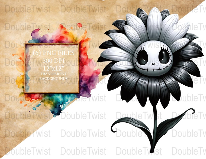 Gothic Sunflower Clipart: Spooky Halloween Floral PNG (Digital Download) image 1