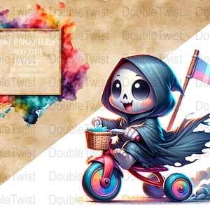 Verspielter Tod Charakter PNG, digitaler Download, Fantasy Art, Kinder Halloween Dekor, Scrapbooking Grafikpaket