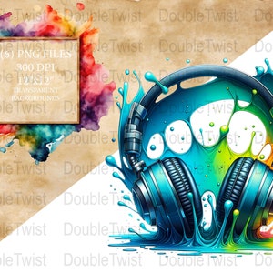 Color Splash Headphones PNG, Digital Download, Clipart for T-Shirt Design, Music Lover Gift, Crafting Resource