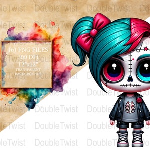 Graffiti Totenkopf Mädchen Clipart, süßes Gothic PNG, digitaler Download, Aquarell, Street Style, Sofort Download, Handwerk Projekt, Sticker Art