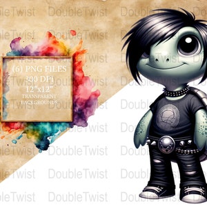 Emo Turtles PNGs, Digital Download, Cute Turtle Graphics, Cool Emo Characters, Trendy Animal Clipart, Teen Vibes, Unique Subculture Design image 1