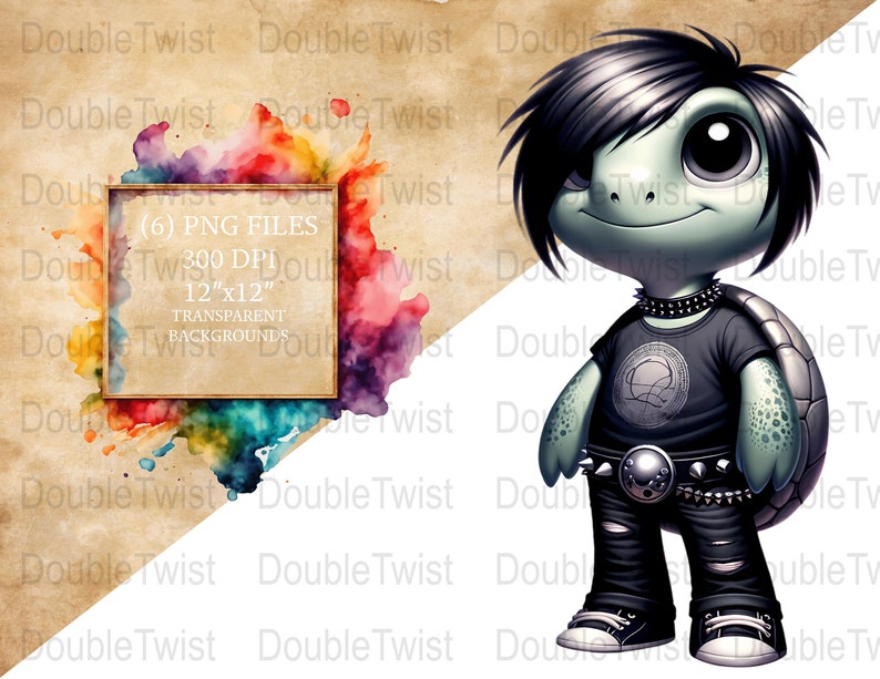 Emo Turtles PNGs, Digital Download, Cute Turtle Graphics, Cool Emo Characters, Trendy Animal Clipart, Teen Vibes, Unique Subculture Design image 1