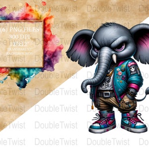 Imágenes prediseñadas de elefante urbano, estilo urbano PNG, arte de graffiti digital, gráficos de animales geniales, elefante de jungla urbana con chaqueta, descarga