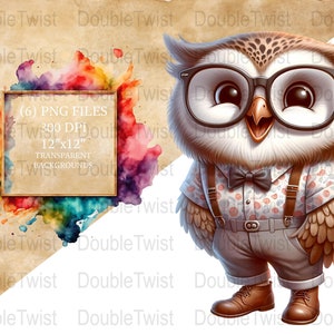 Hipster Owls Clipart Set, Cute Owls with Glasses PNG, Digital Download, Boho Owls Graphics