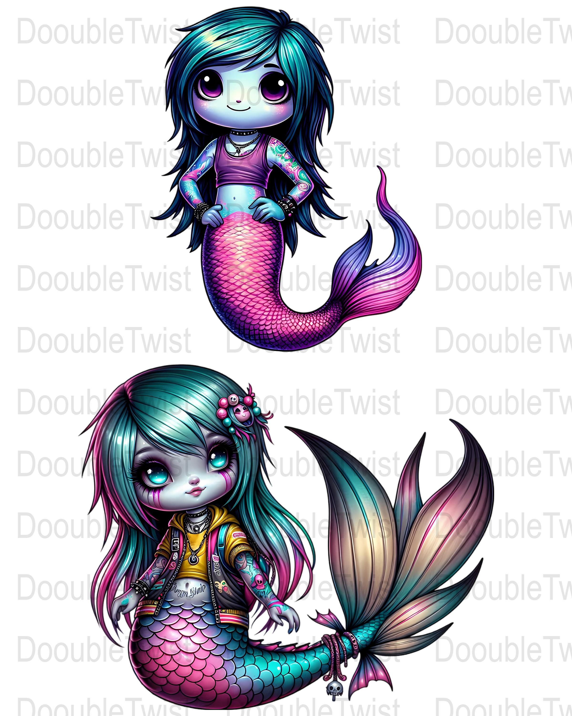 Cute Emo Mermaid Clipart Set 02, Digital Download, Kawaii Mermaid Art ...