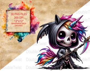 Unicornio de la Parca, PNG gótico pastel, arte fantástico, descarga instantánea, pegatinas, camisetas, manualidades, diseños digitales