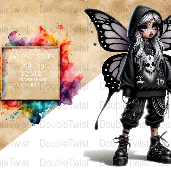 Goth Fairy Clipart, Dark Fantasy PNG, Printable Gothic Fairies, Digital Download