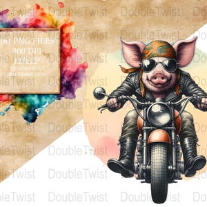Clipart di Wild Hog Bikers, design per magliette, adesivi, scrapbooking, biglietti di auguri, divertenti maiali in motocicletta, download digitale.