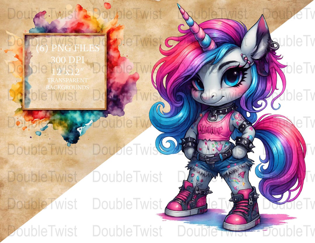 Punk Rock Unicorn Clipart, Girly Goth, Rainbow Hair, Cute Unicorns ...
