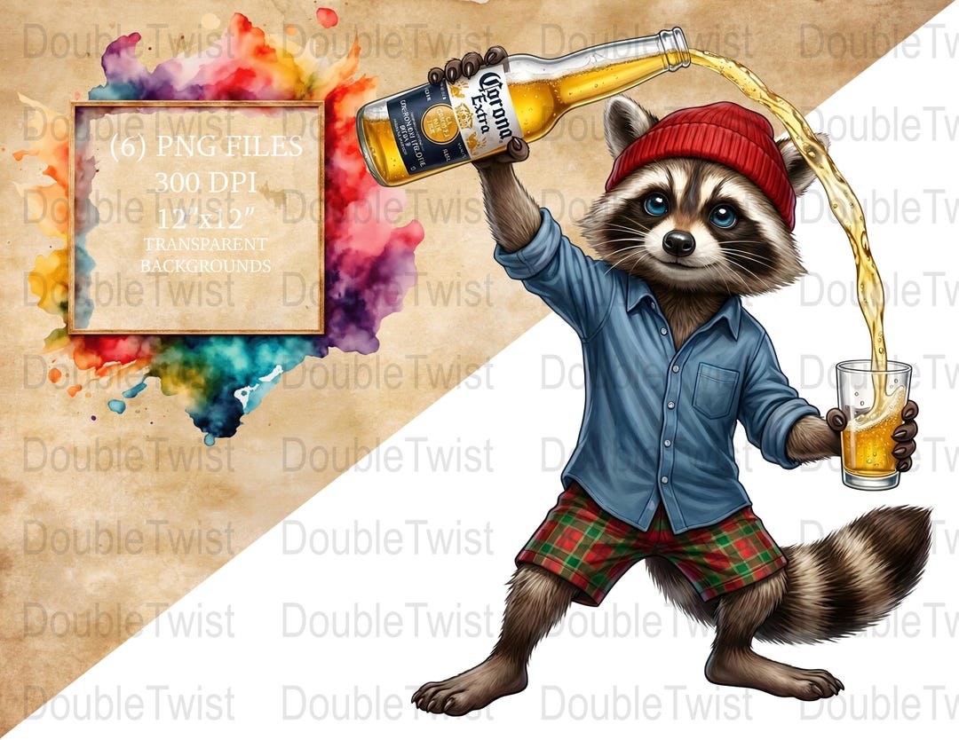 Funny Drinking Raccoon Clipart PNG, Party Animal Sublimation Design ...