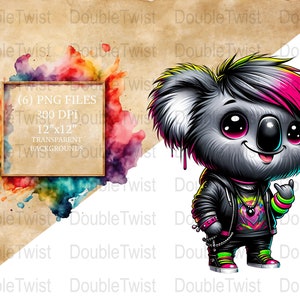Urban Koala PNG Clipart, süße Koala Figuren, digitaler Download, Punk Koala, coole Koala Illustrationen, printable Art