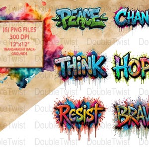 Palavras de grafite Clipart, Palavras inspiradoras, PNG, Sublimação, Adesivos, Scrapbooking, Criação de cartões, Arte