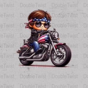 Patriotic Biker PNG, Motorcycle Cartoon Illustration, Cool Biker Clipart, USA Flag Theme Download, Easy Rider PNG