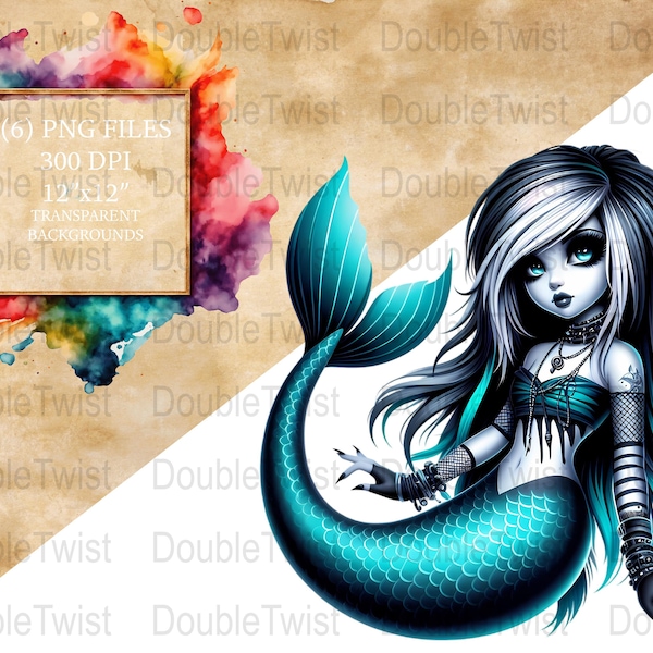 Goth Mermaid Clipart, Digital PNG Download, Dark Fantasy Ocean Graphics, Spooky Siren Illustrations, Underwater Creatures, Creepy Mermaids