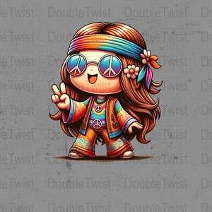 Hippie Cartoon Clipart, Peace Sign Character, Digital Download Print