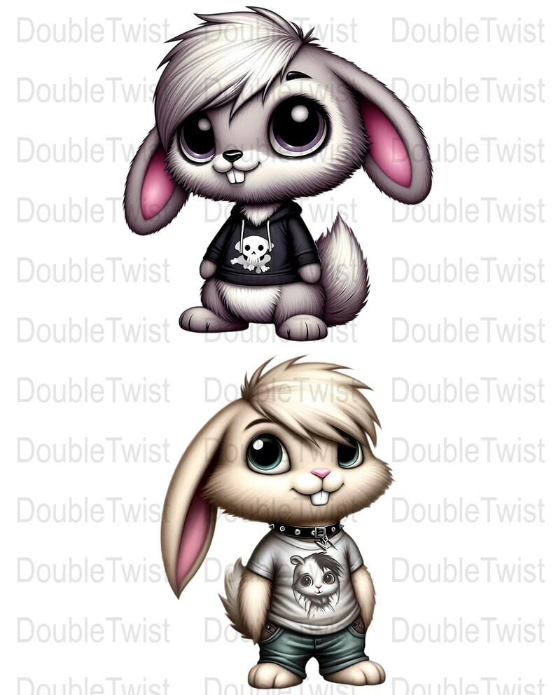 Cute Chibi Subculture Bunnies Clipart Set, Cute Emo Rabbits Pngs ...