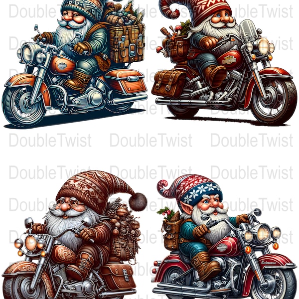 Scandinavian Gnome Biker PNG Bundle (4 pieces), Biker Gnome T-Shirt Design, Motorcycle Gnome Digital Download Bundle.