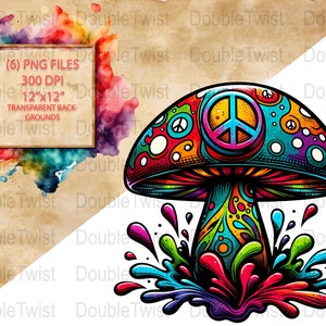 Groovy Mushrooms Clipart, Psychedelic Mushroom Digital Download, Trippy Mushroom Art, Colorful Mushroom Illustration, Fun Mushroom Images