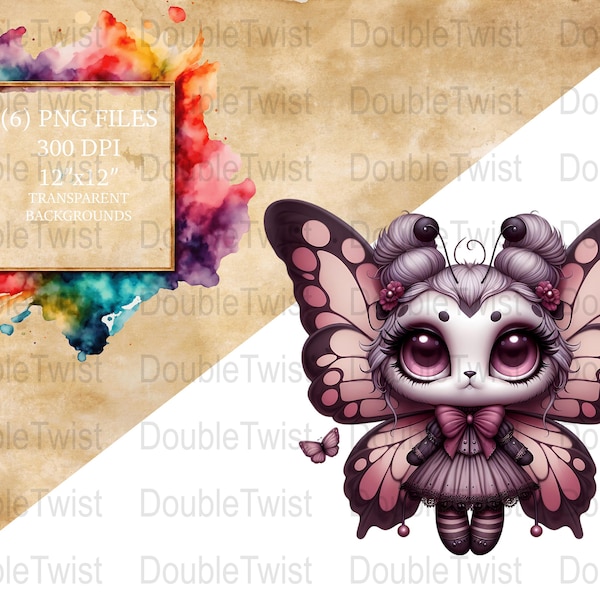 Gothic Lolita Butterfly Clipart, Cute Anime Butterfly PNG, Digital Download, Kawaii Dark Fantasy Illustrations, Printable Art