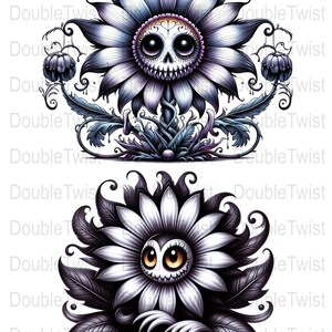 Gothic Sunflower Clipart: Spooky Halloween Floral PNG (Digital Download) image 3