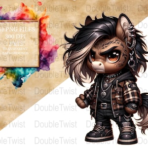 Gothic Pony Clipart, Dark Fantasy PNG PNG, digitaler Download, niedliche Tier Grafiken, Emo Reiter, kreative Kunst Lieferungen, kommerzielle Nutzung