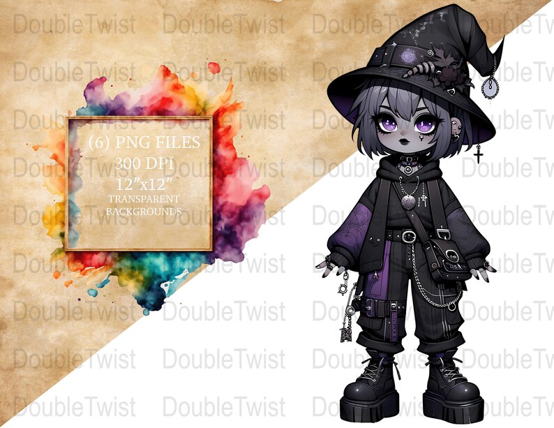 Gothic Witch PNG Clipart: Streetwear Fashion Graphics (Digital Download) image 1