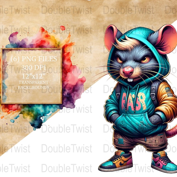 Hoodrat, Streetwear Rats PNG Clipart, Urban Rat with Attire, Graffiti Art, Hip Hop Rodent, Vibrant Rat Illustration, Street Style